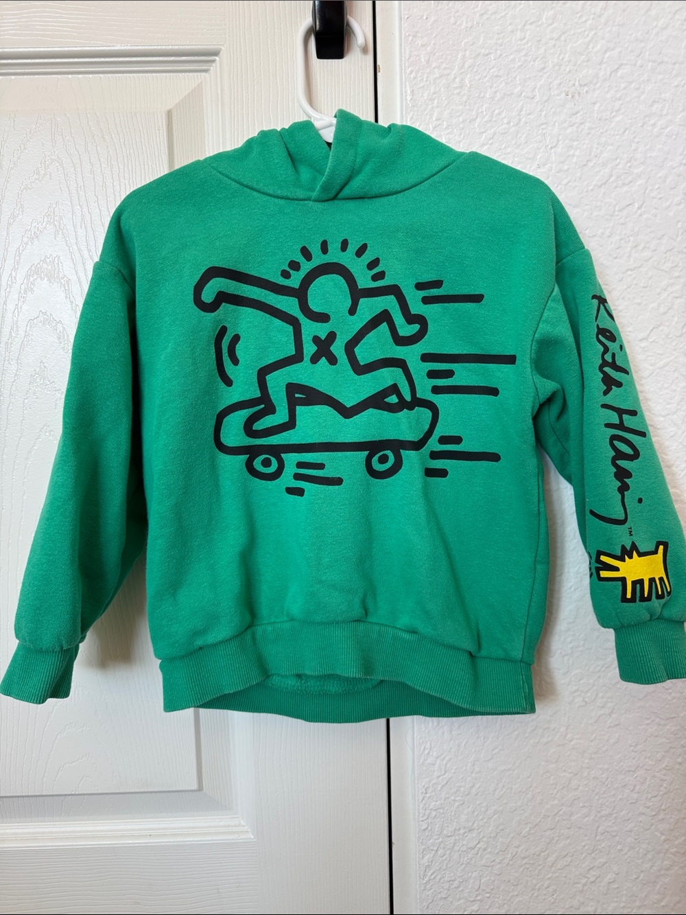 H&M Keith Haring Green Hoodie with Skateboard Graphic 3T-4T